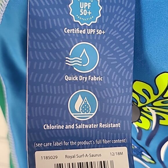 NWT UV Skins Rashguard + Bucket Hat 12/18M Blue Surf-A-Saurus Dino Swim UPF 50+ - Picture 10 of 11